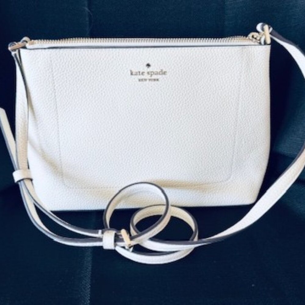 Kate Spade Leila Medium Crossbody Purse Meringue Pebbled Leather Cream NWT $299